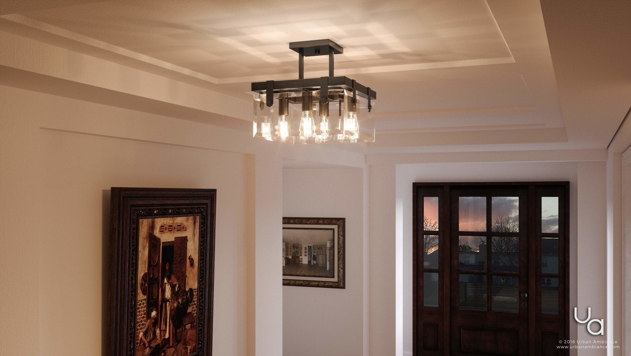 Urban Ambiance, UHP2448 Modern Farmhouse Ceiling Fixture, 14"H x 16-3/4"W SQ, Olde Bronze Finish, Bristol Collection