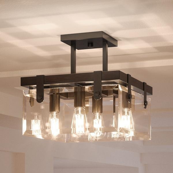 Urban Ambiance, UHP2448 Modern Farmhouse Ceiling Fixture, 14"H x 16-3/4"W SQ, Olde Bronze Finish, Bristol Collection