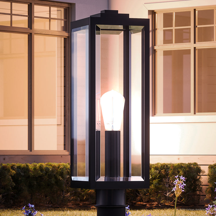 Urban Ambiance, UQL1333 Farmhouse Outdoor Post/Pier Light, 20.5"H x 7"W, Black Finish, Quincy Collection