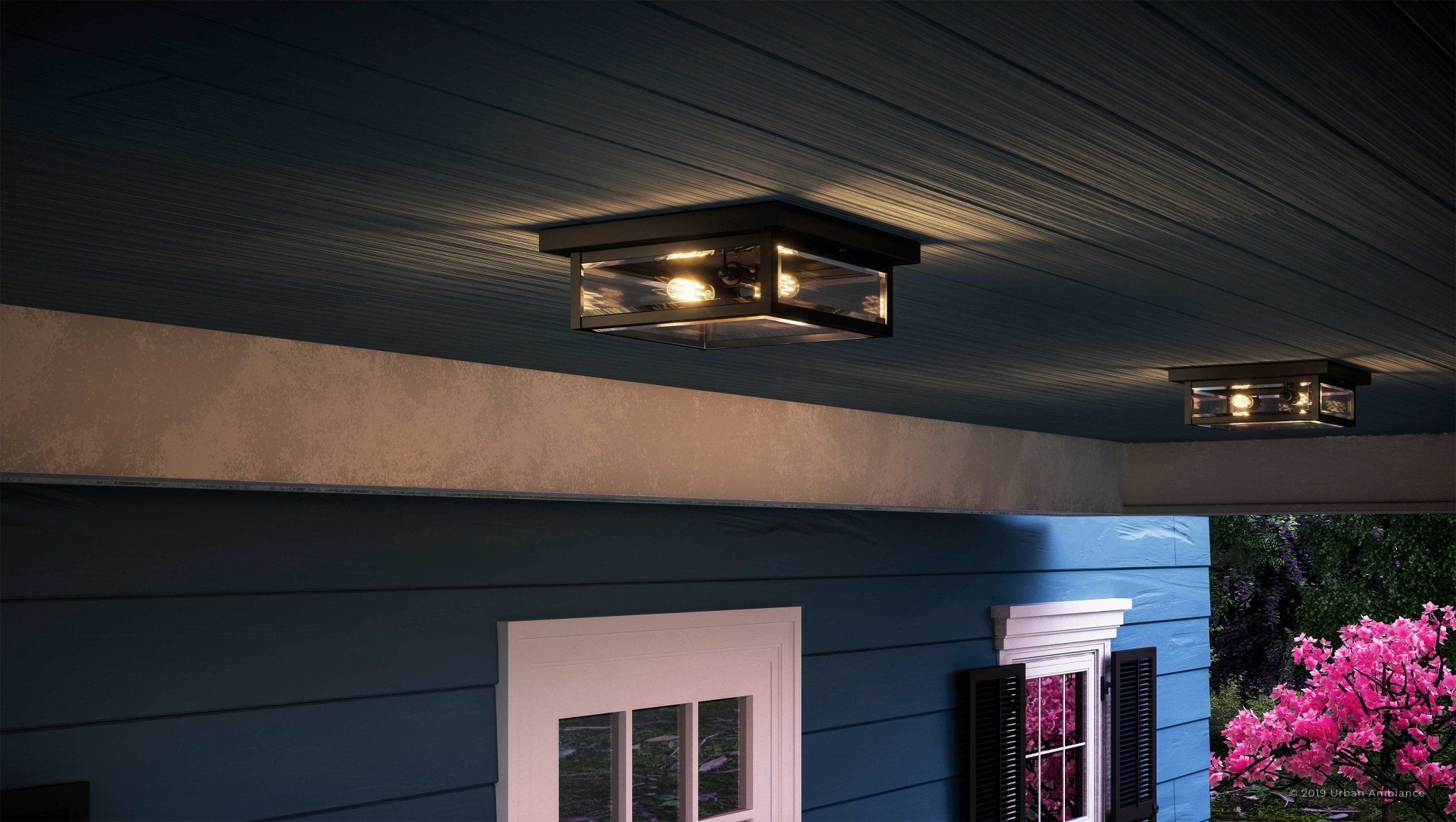 Urban Ambiance, UQL1335 Farmhouse Outdoor Ceiling Light, 4"H x 12"W, Black Finish, Quincy Collection