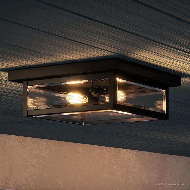 Urban Ambiance, UQL1335 Farmhouse Outdoor Ceiling Light, 4"H x 12"W, Black Finish, Quincy Collection