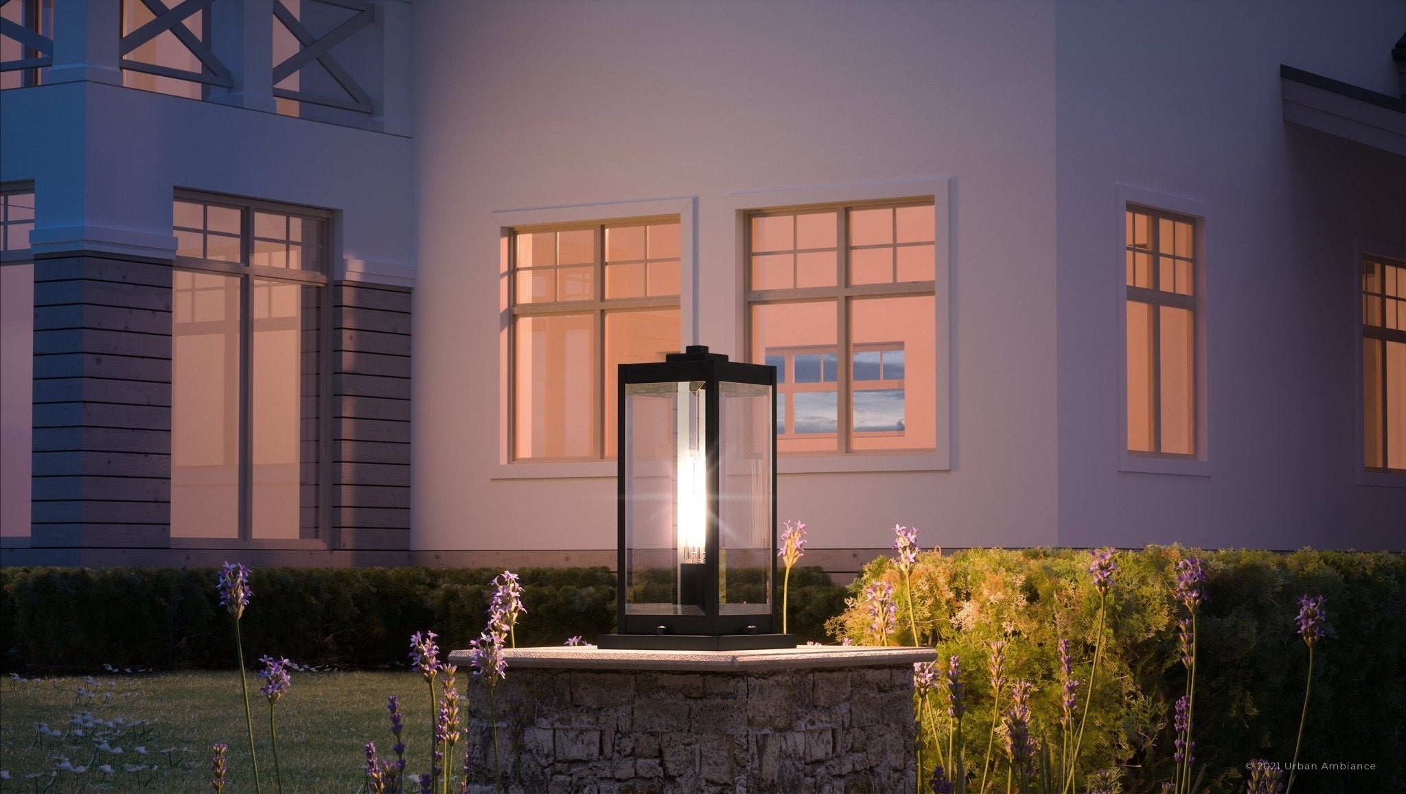 Urban Ambiance, UQL1336 Modern Farmhouse Outdoor Pier Light, 16"H x 7.5"W, Natural Black Finish, Quincy Collection