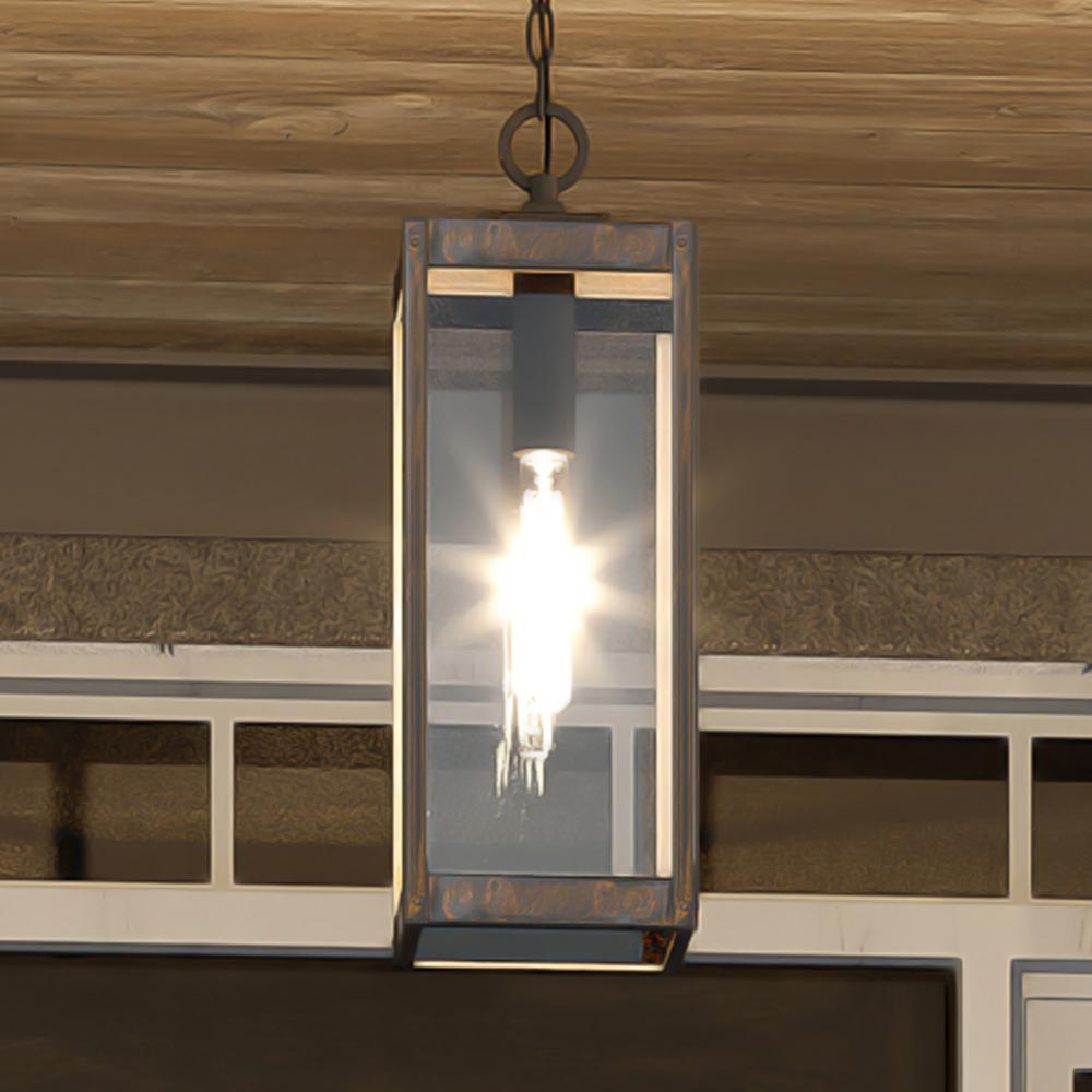 Urban Ambiance, UQL1631 Modern Farmhouse Outdoor Pendant 20.75''H x 7''W, Bygone Bronze Finish, Quincy Collection